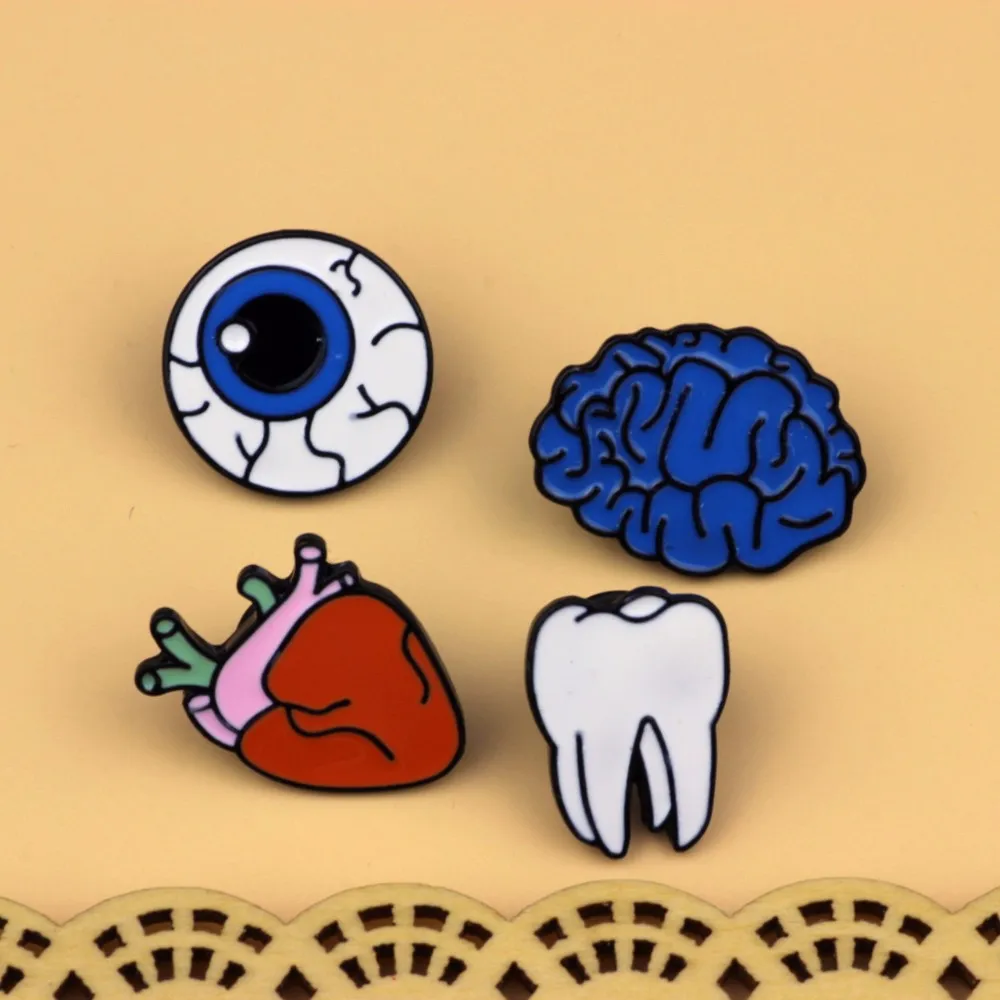 Timlee X015 Cartoon Cute Brain Heart Eye Tooth Metal Brooch Pins Button Pins Girl Gift Wholesale 11