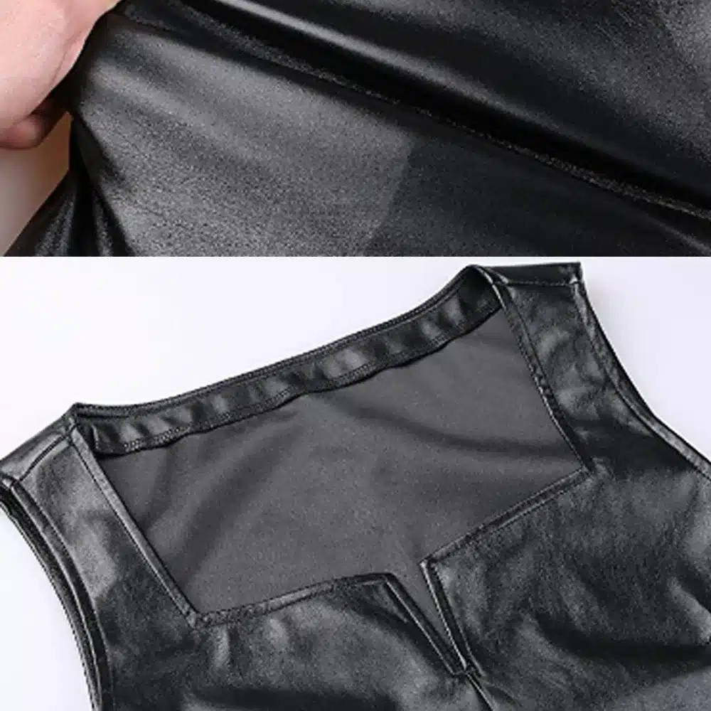 Leather Dress 2018 Fashion Women Bandage Bodycon Pencil Sleeveless Club Party Short Dress Leather boat neck sleeveless dresses 19