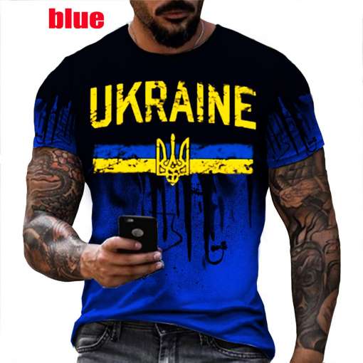 sinine meeste T-särk kollase Ukraina kirjaga ja trükiga
