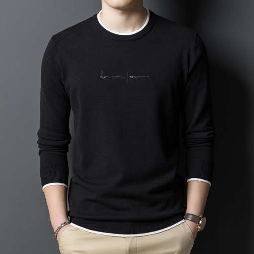 must pikkade varrukatega meeste pullover valgete ääristega