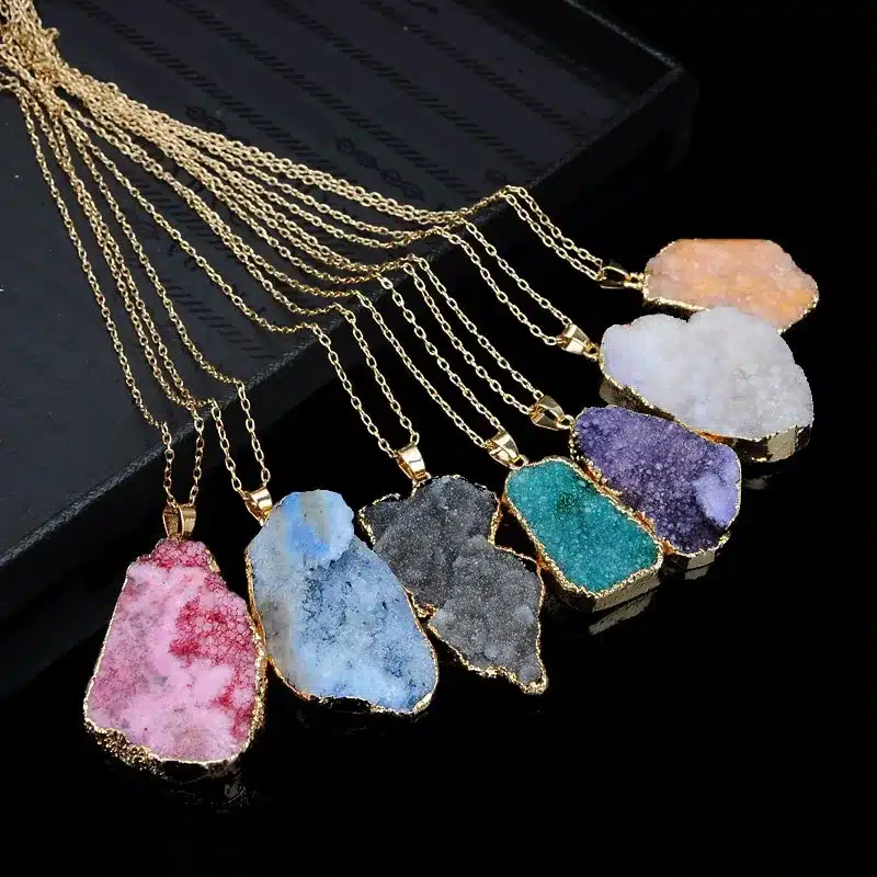 New Hot Sale Irregular Natural Stone Quartz Crystal Necklace Slice Pendant Chain Necklace Jewelry 29