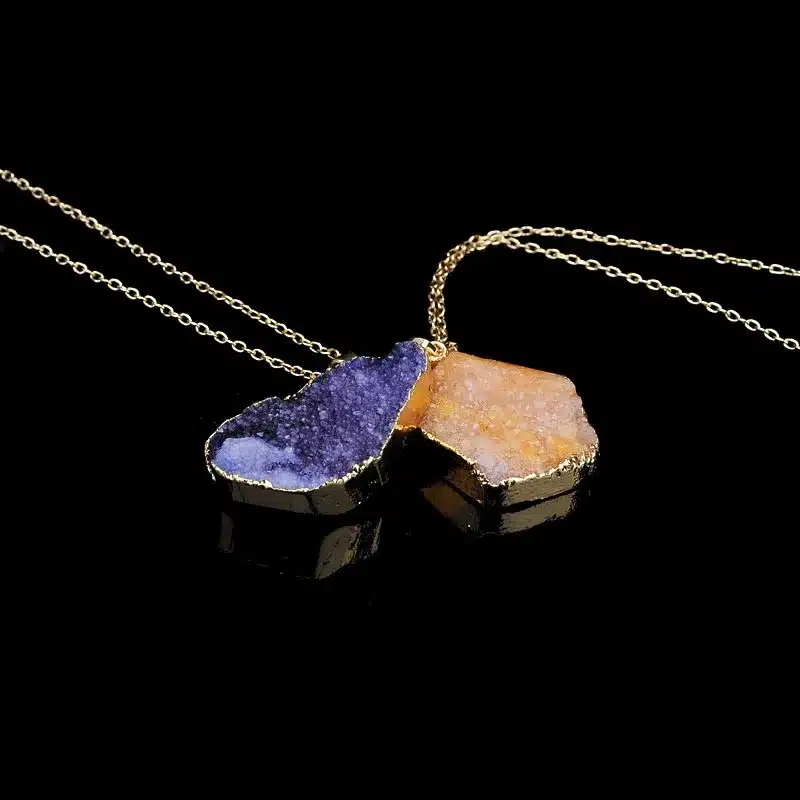New Hot Sale Irregular Natural Stone Quartz Crystal Necklace Slice Pendant Chain Necklace Jewelry 33