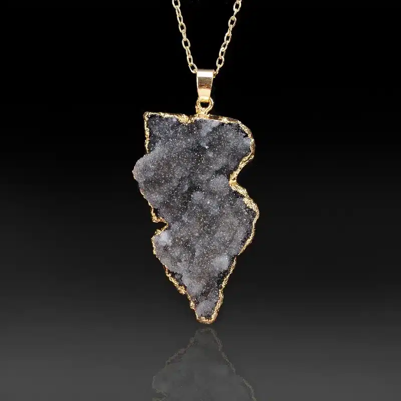 New Hot Sale Irregular Natural Stone Quartz Crystal Necklace Slice Pendant Chain Necklace Jewelry 34