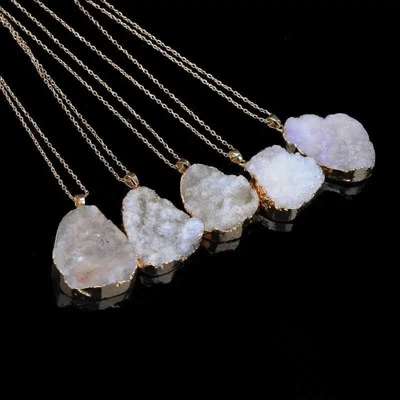 New Hot Sale Irregular Natural Stone Quartz Crystal Necklace Slice Pendant Chain Necklace Jewelry 37