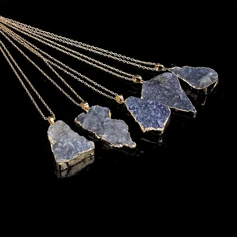New Hot Sale Irregular Natural Stone Quartz Crystal Necklace Slice Pendant Chain Necklace Jewelry 36
