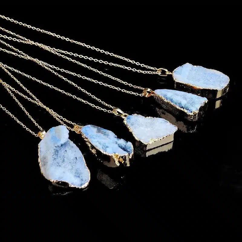 New Hot Sale Irregular Natural Stone Quartz Crystal Necklace Slice Pendant Chain Necklace Jewelry 39