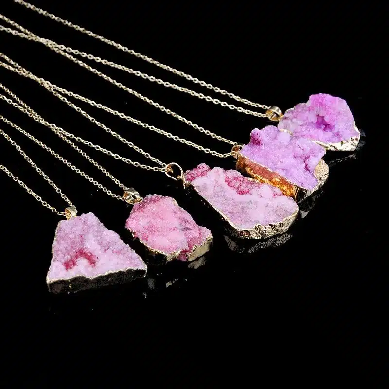 New Hot Sale Irregular Natural Stone Quartz Crystal Necklace Slice Pendant Chain Necklace Jewelry 40