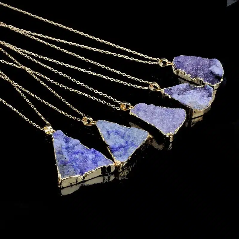 New Hot Sale Irregular Natural Stone Quartz Crystal Necklace Slice Pendant Chain Necklace Jewelry 42