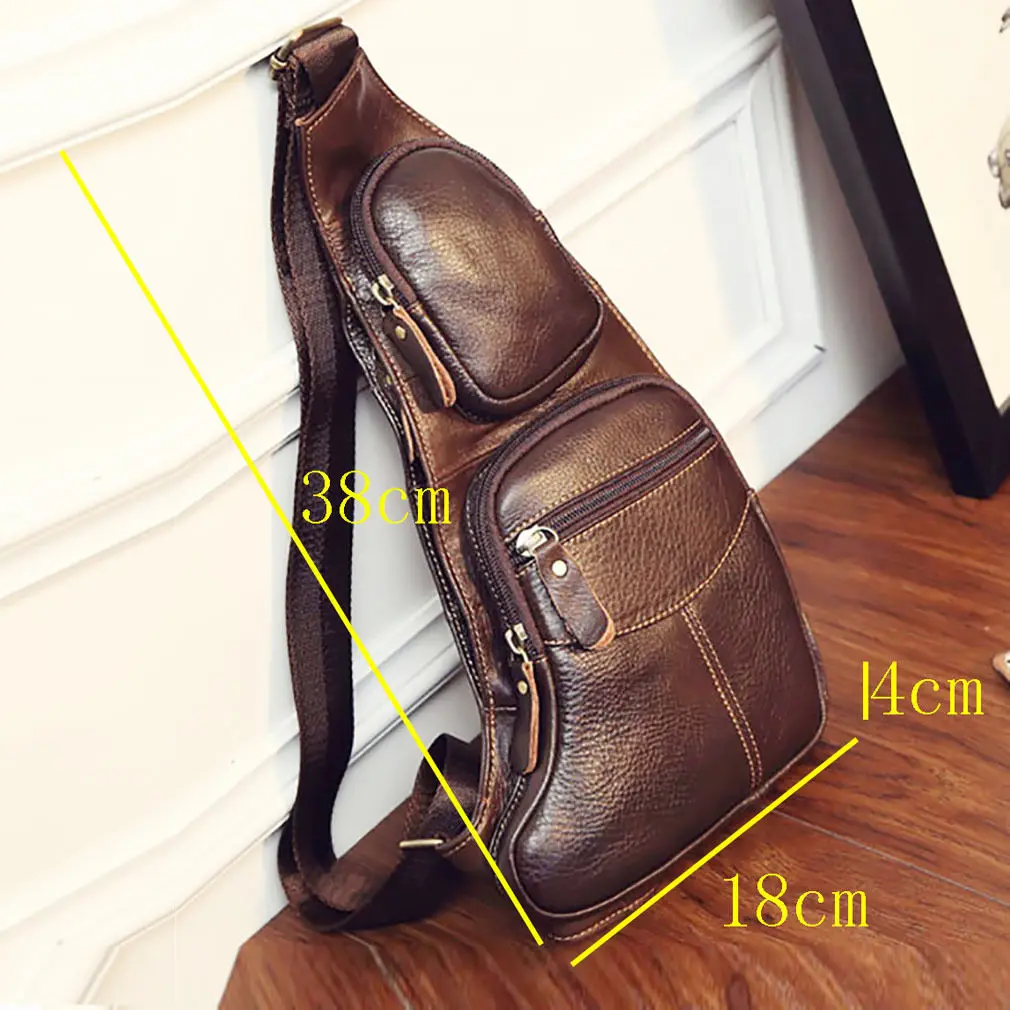 High Quality Men Genuine Leather Cowhide Vintage Sling Chest Back Day Pack Travel fashion Cross Body Messenger Shoulder Bag 17
