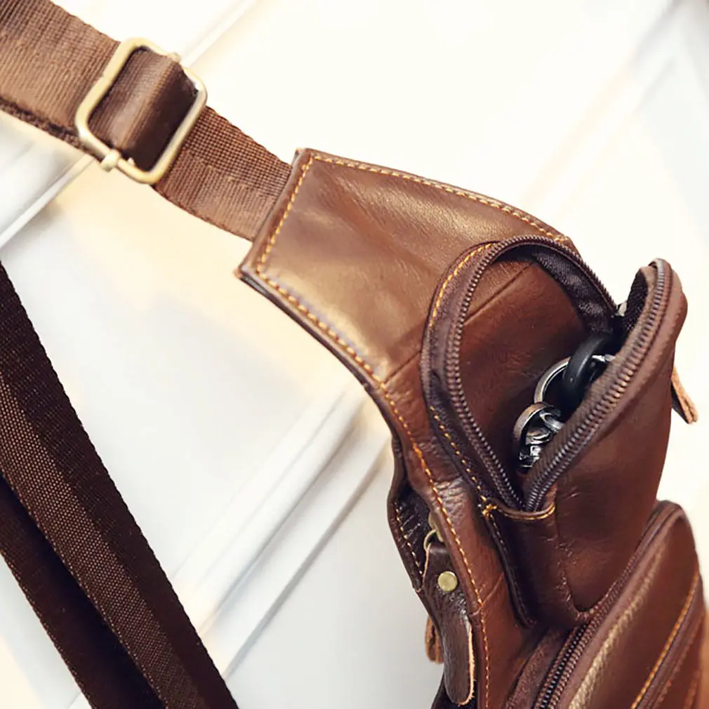 High Quality Men Genuine Leather Cowhide Vintage Sling Chest Back Day Pack Travel fashion Cross Body Messenger Shoulder Bag 24