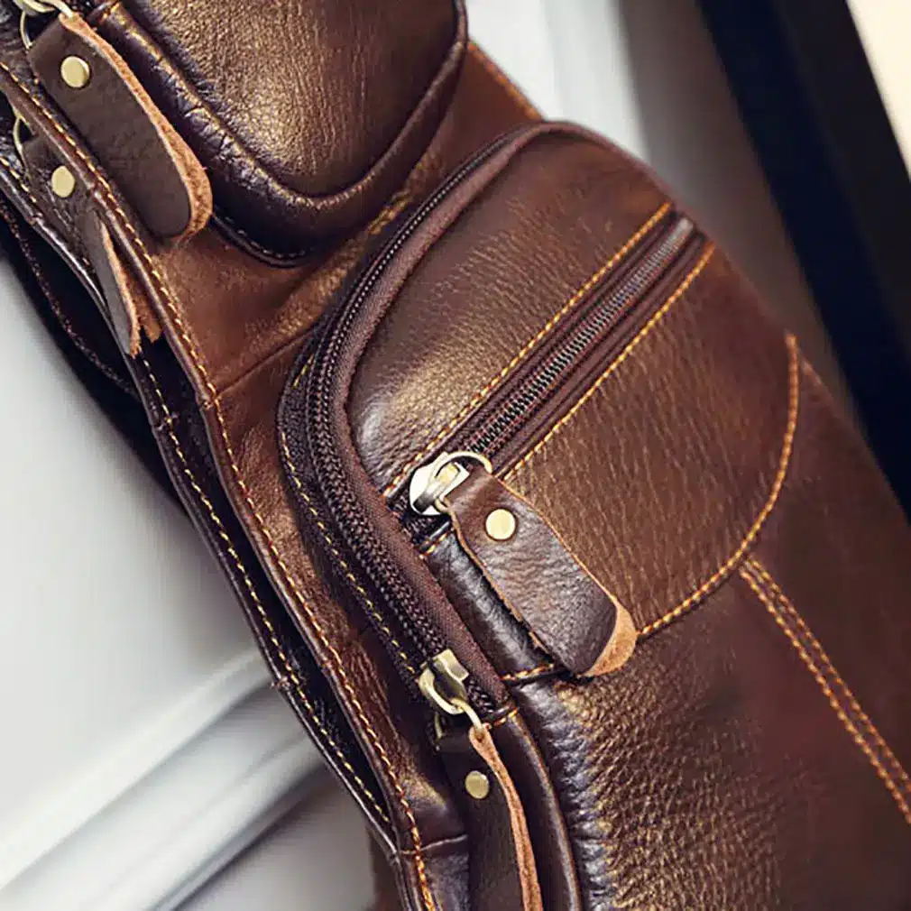 High Quality Men Genuine Leather Cowhide Vintage Sling Chest Back Day Pack Travel fashion Cross Body Messenger Shoulder Bag 25
