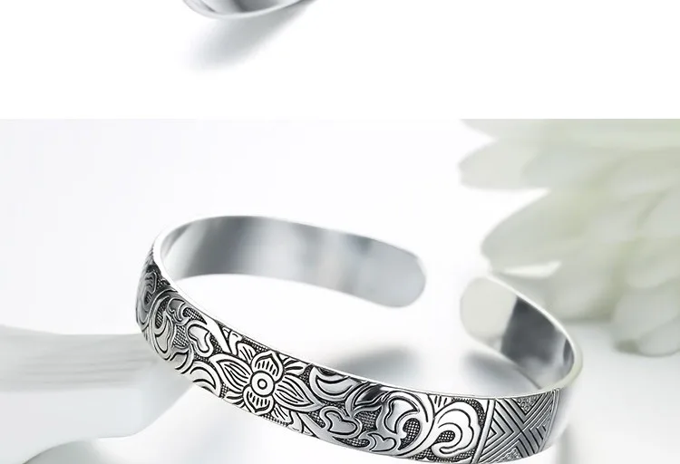 Lotus Thai Silver Brand bracelet retro silver leaf black bracelet Men Women New jewelry fashion retro high-quality Bangles 11