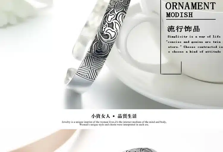 Lotus Thai Silver Brand bracelet retro silver leaf black bracelet Men Women New jewelry fashion retro high-quality Bangles 13