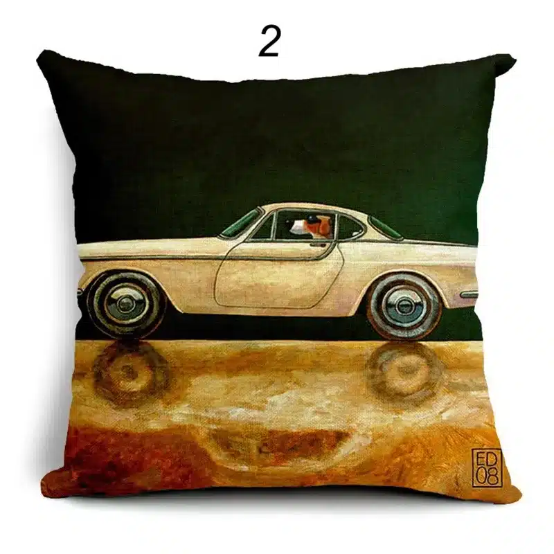 Hot Sale Pillow Lovely Cartoon Dog Driving Car Vintage Almofadas 45X45CM Linen Pillow Decorative Linen Cushion Cover 15