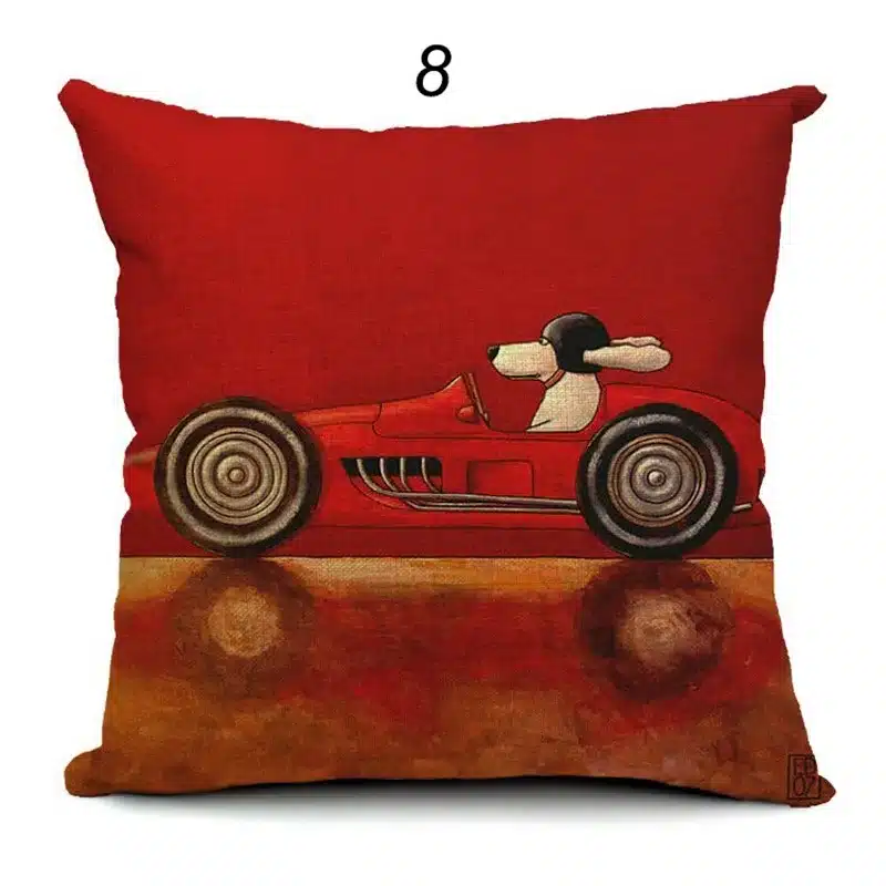 Hot Sale Pillow Lovely Cartoon Dog Driving Car Vintage Almofadas 45X45CM Linen Pillow Decorative Linen Cushion Cover 21