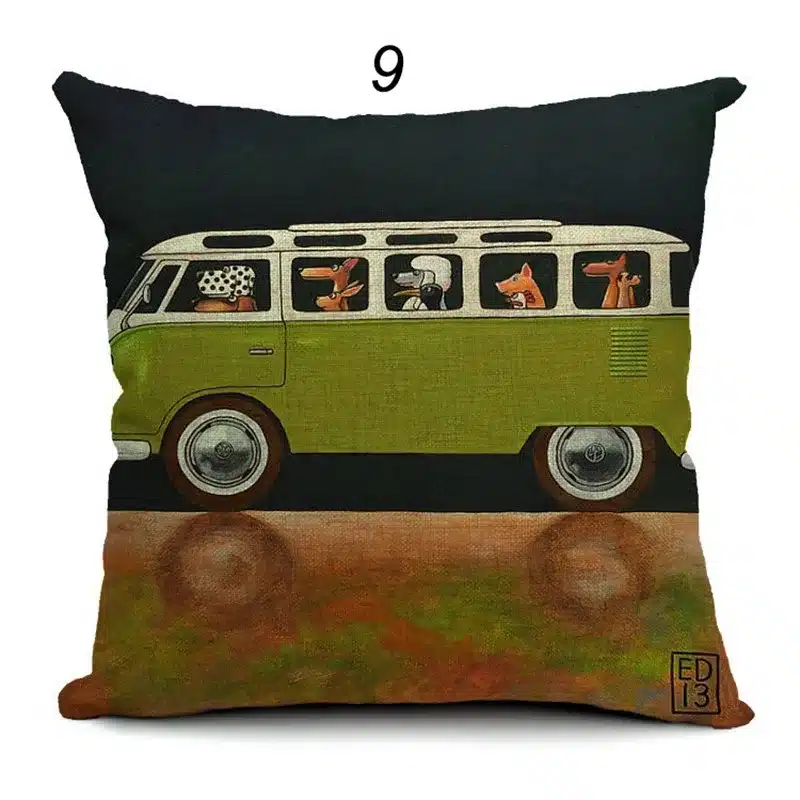 Hot Sale Pillow Lovely Cartoon Dog Driving Car Vintage Almofadas 45X45CM Linen Pillow Decorative Linen Cushion Cover 22