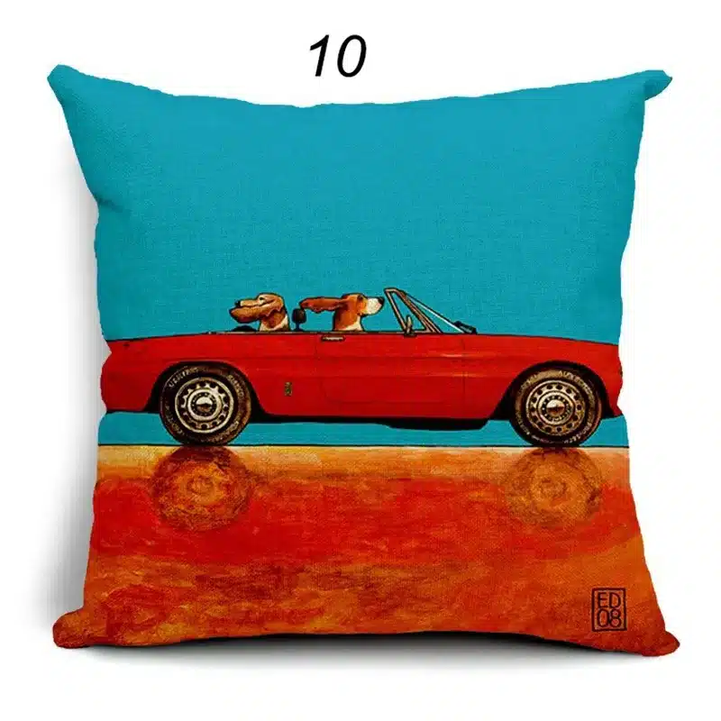 Hot Sale Pillow Lovely Cartoon Dog Driving Car Vintage Almofadas 45X45CM Linen Pillow Decorative Linen Cushion Cover 23