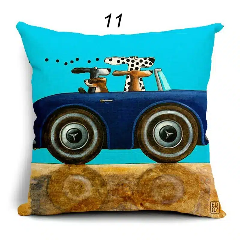 Hot Sale Pillow Lovely Cartoon Dog Driving Car Vintage Almofadas 45X45CM Linen Pillow Decorative Linen Cushion Cover 24