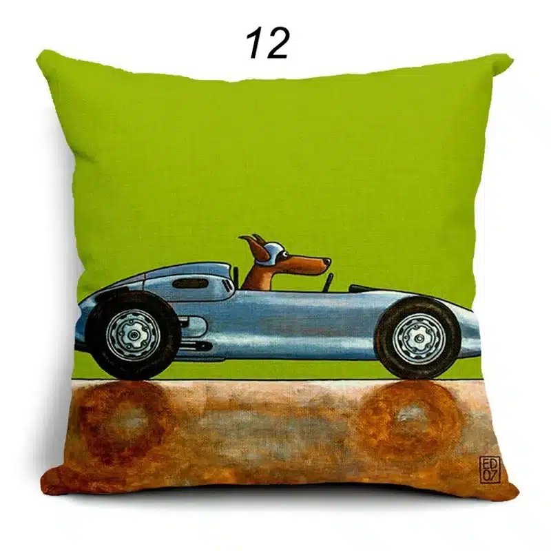 Hot Sale Pillow Lovely Cartoon Dog Driving Car Vintage Almofadas 45X45CM Linen Pillow Decorative Linen Cushion Cover 25