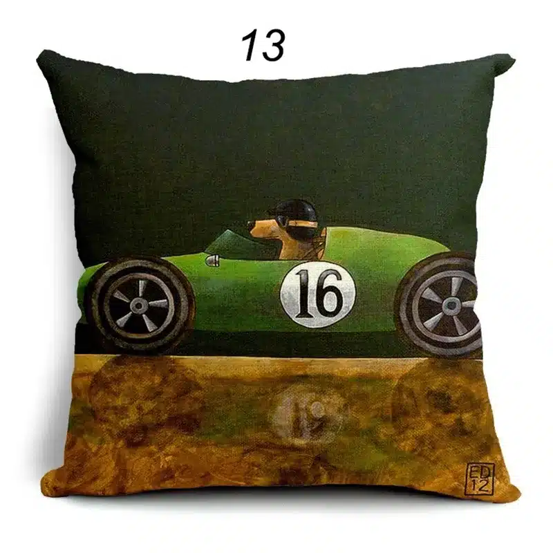 Hot Sale Pillow Lovely Cartoon Dog Driving Car Vintage Almofadas 45X45CM Linen Pillow Decorative Linen Cushion Cover 26