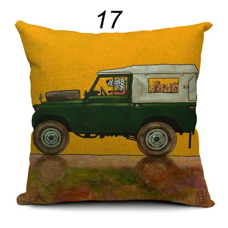 Hot Sale Pillow Lovely Cartoon Dog Driving Car Vintage Almofadas 45X45CM Linen Pillow Decorative Linen Cushion Cover 30
