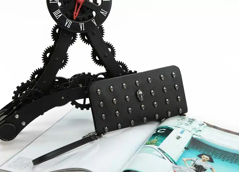 Man leather bag High Quality Skull Wallet Personality Clutch Bags Rivets PU Leather Purse Zipper Card Holder Punk Wallets H006 18