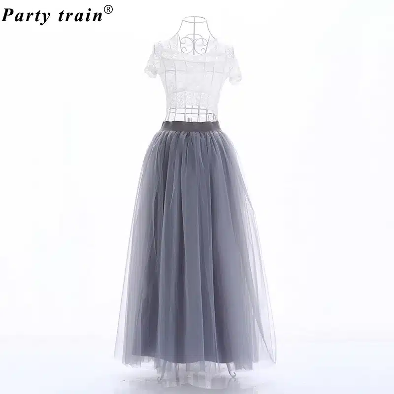2018 Spring Fashion Womens Lace Princess Fairy Style 4 layers Voile Tulle Skirt Bouffant Puffy Fashion Skirt Long Tutu Skirts 36