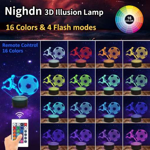 3d illusiooniga lamp jalgpalluri kujutisega, erinevates värvitoonides