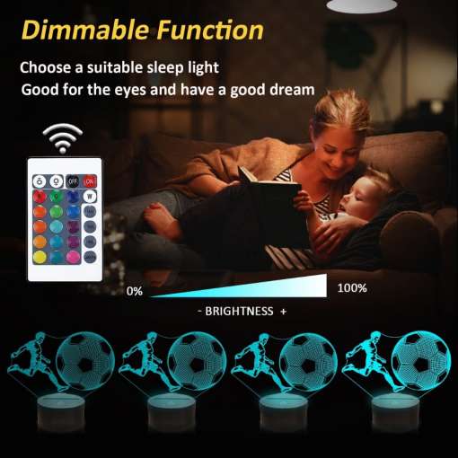 3D illusiooniga lamp jalgpalluri kujutisega ja kaugjuhtimispuldiga