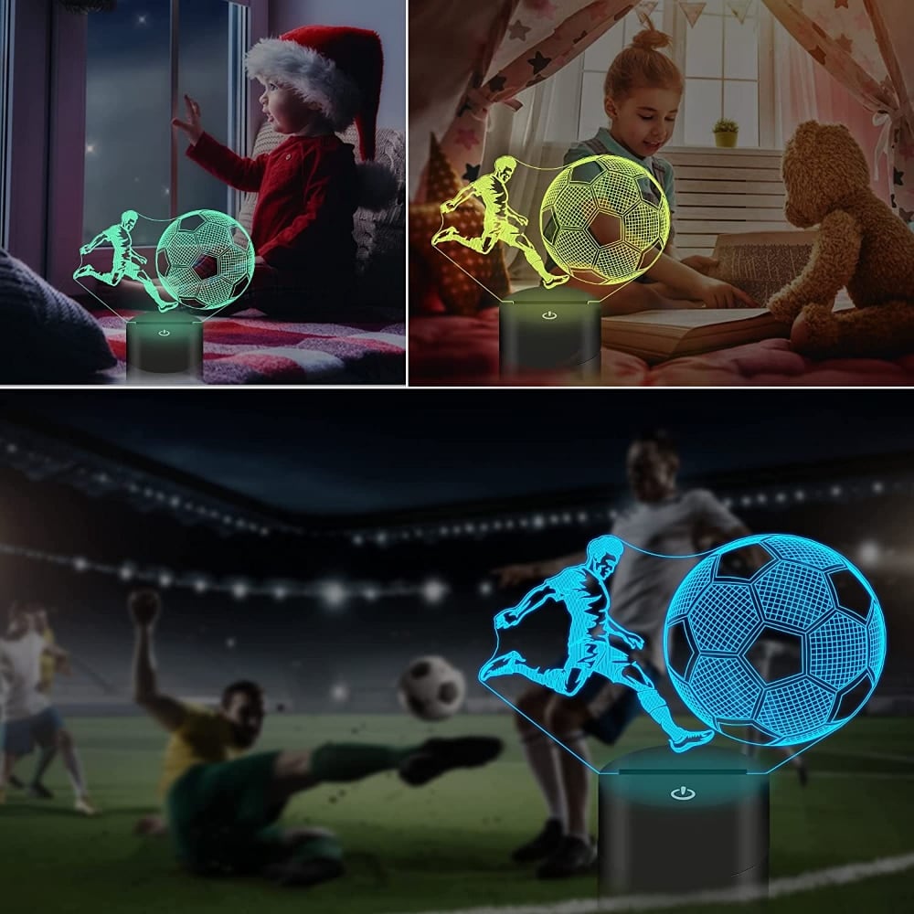 3D illusiooniga lamp jalgpalluri ja palliga, mitmevärviline LED valgus