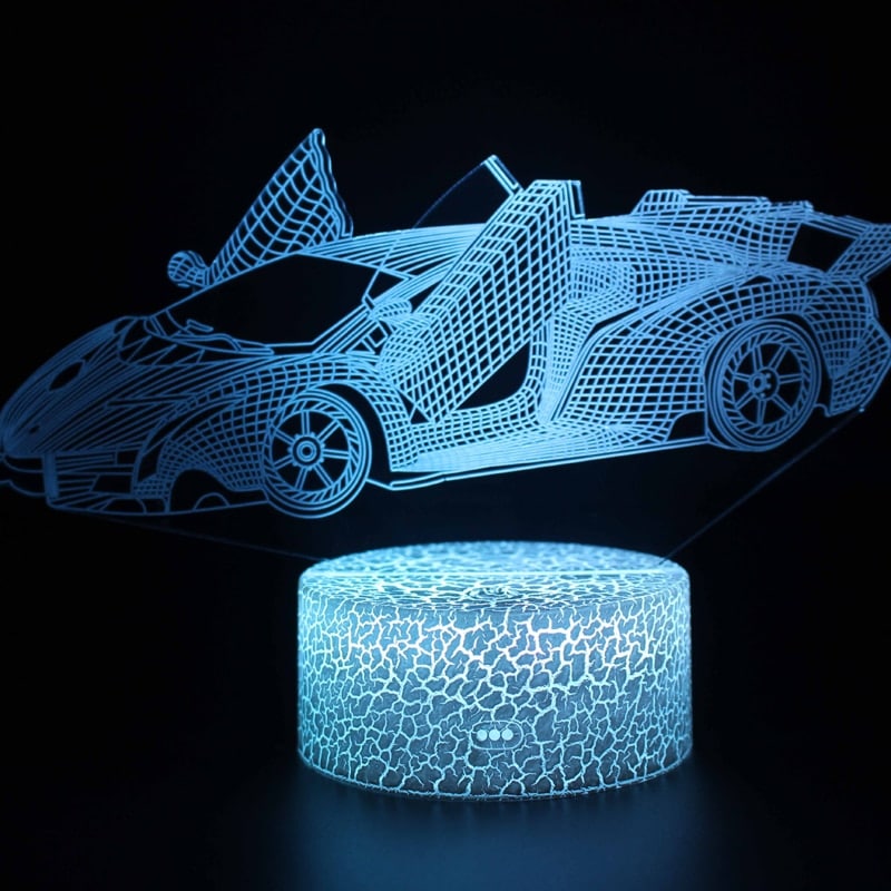 sinine LED öölamp sportauto kujutisega