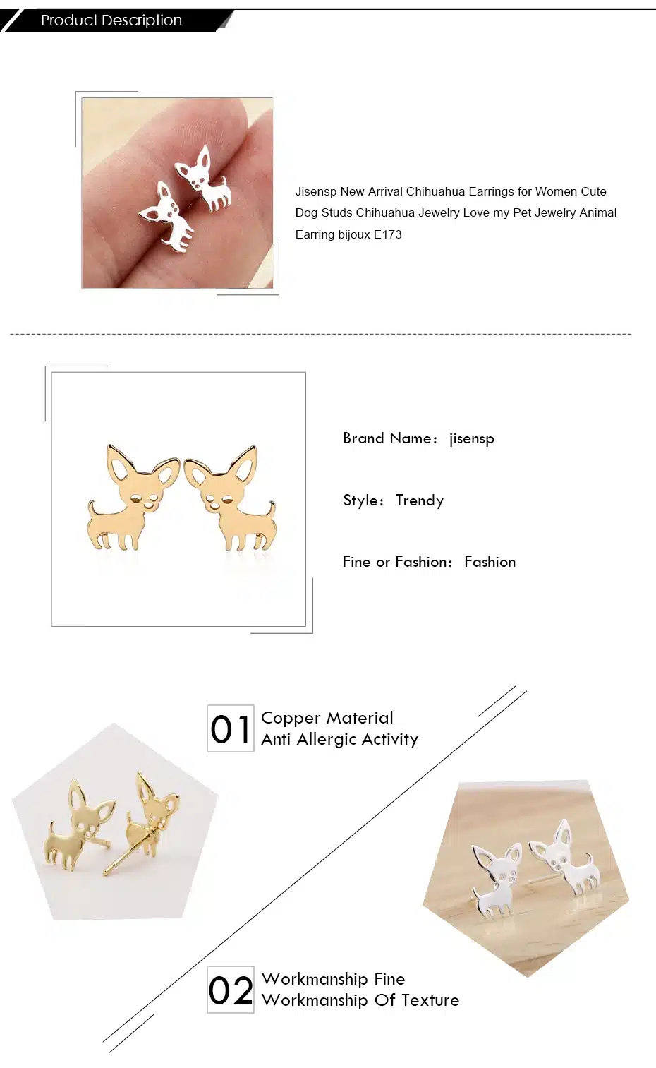 Jisensp New Arrival Chihuahua Earrings for Women Cute Dog Stud Earrings pendiente Love my Pet Jewelry Animal Earring bijoux E173 39