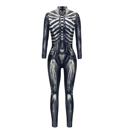 naiste must bodysuit luustiku mustriga