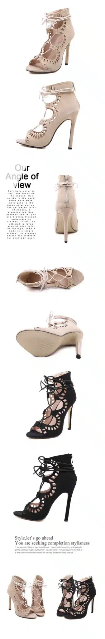 Women Pumps Brand Designer High Heels Cut Outs Lace Up Open Toe Party Shoes Woman Gladiator Sandals Women Ladies Zapatos Mujer 17