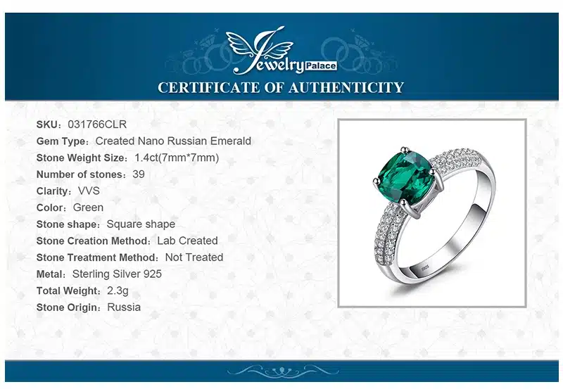 JewelryPalace 1.7 ct Cushion Cut Created Emerald Wedding Bands 925 Sterling Silver Engagement Rings For Women Brand Fine Jewelry 23