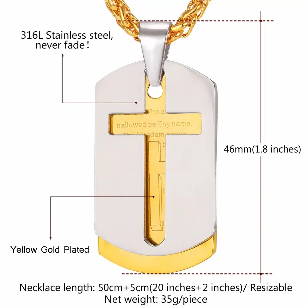 U7 Cross Necklaces Pendants Christian Jewelry Bible Lords Prayer Dog Tags Gold Color Stainless Steel Christmas Gift For Men P682 13
