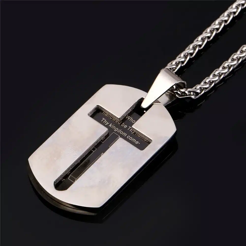 U7 Cross Necklaces Pendants Christian Jewelry Bible Lords Prayer Dog Tags Gold Color Stainless Steel Christmas Gift For Men P682 22
