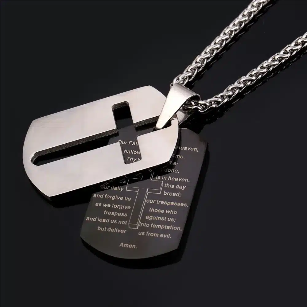 U7 Cross Necklaces Pendants Christian Jewelry Bible Lords Prayer Dog Tags Gold Color Stainless Steel Christmas Gift For Men P682 23