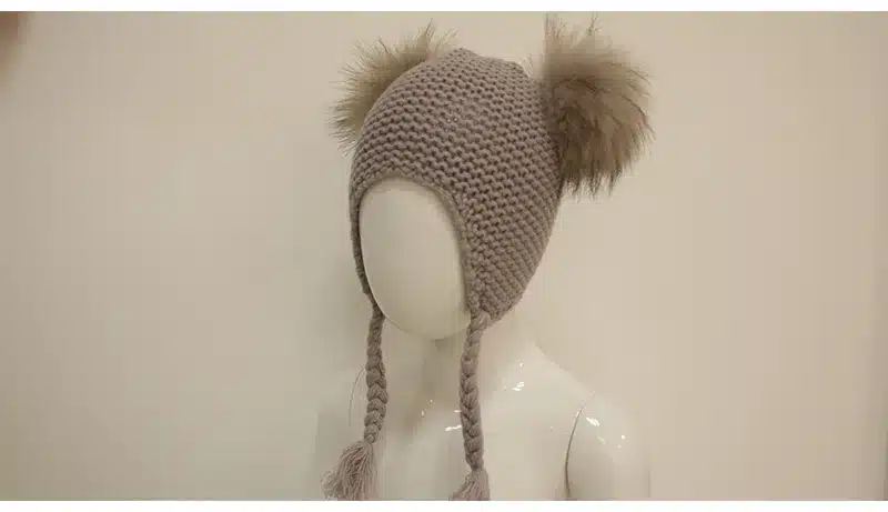 12 Colors Kids Winter Warm Crochet Tassel Hat for Girls Real Fur Pompom Cap Autumn Skullies Beanies Boys Knit Caps 7