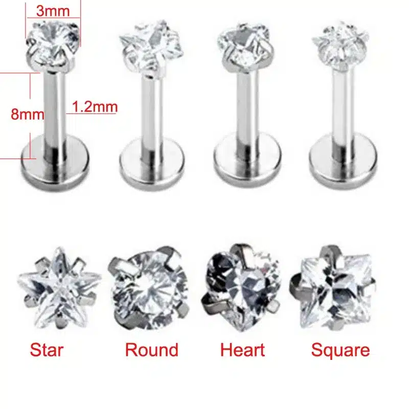Top Fashion 100% Titanium G23 Daith Tragus Ear Lip Piercing Prong AAA Zircon Labret Cartilage Gem Piercing 1.2*8mm Body Jewelry 10