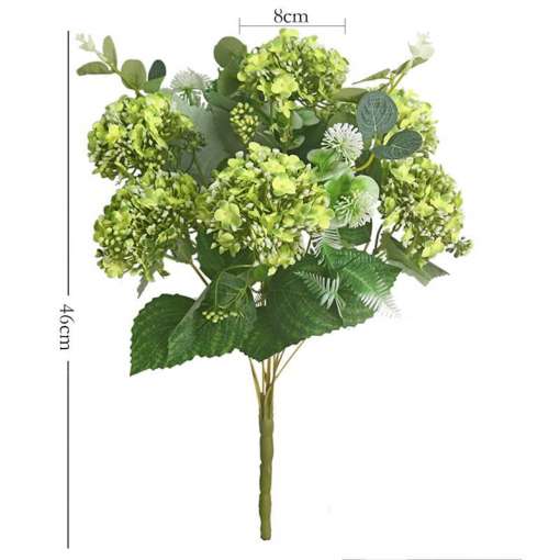 roheline kunstlik hortensia kimp koos lehtedega