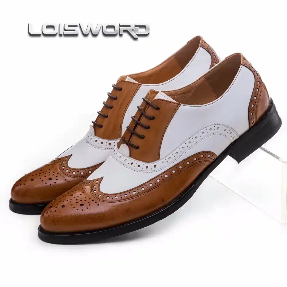 LOISWORD Large size EUR45 black white / brown white mens wedding shoes genuine leather dress shoes formal oxfords shoes 2