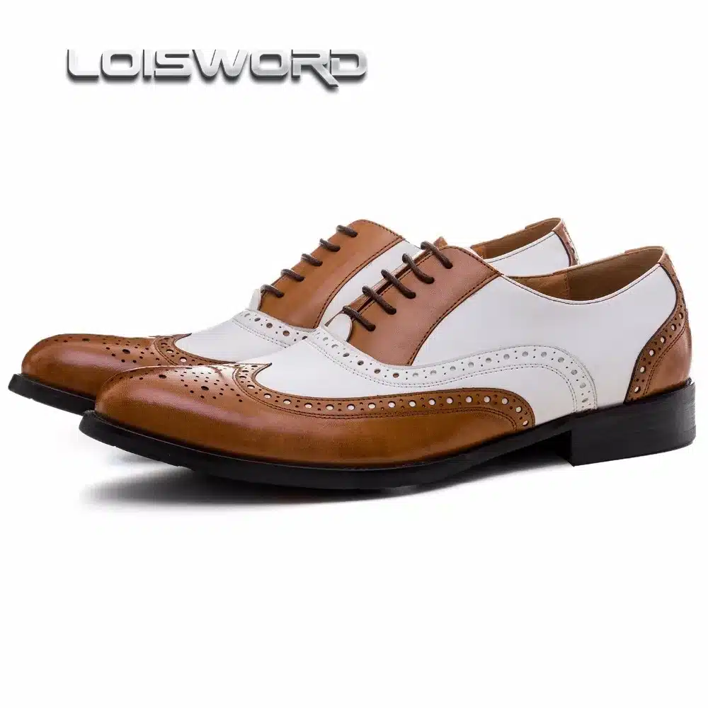 LOISWORD Large size EUR45 black white / brown white mens wedding shoes genuine leather dress shoes formal oxfords shoes 3