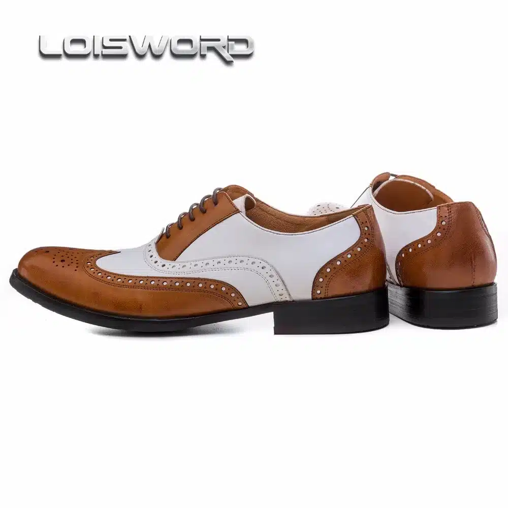 LOISWORD Large size EUR45 black white / brown white mens wedding shoes genuine leather dress shoes formal oxfords shoes 4