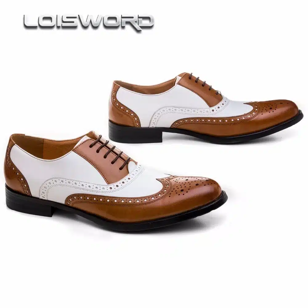 LOISWORD Large size EUR45 black white / brown white mens wedding shoes genuine leather dress shoes formal oxfords shoes 5