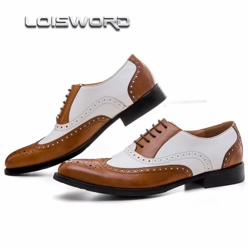 LOISWORD Large size EUR45 black white / brown white mens wedding shoes genuine leather dress shoes formal oxfords shoes 6
