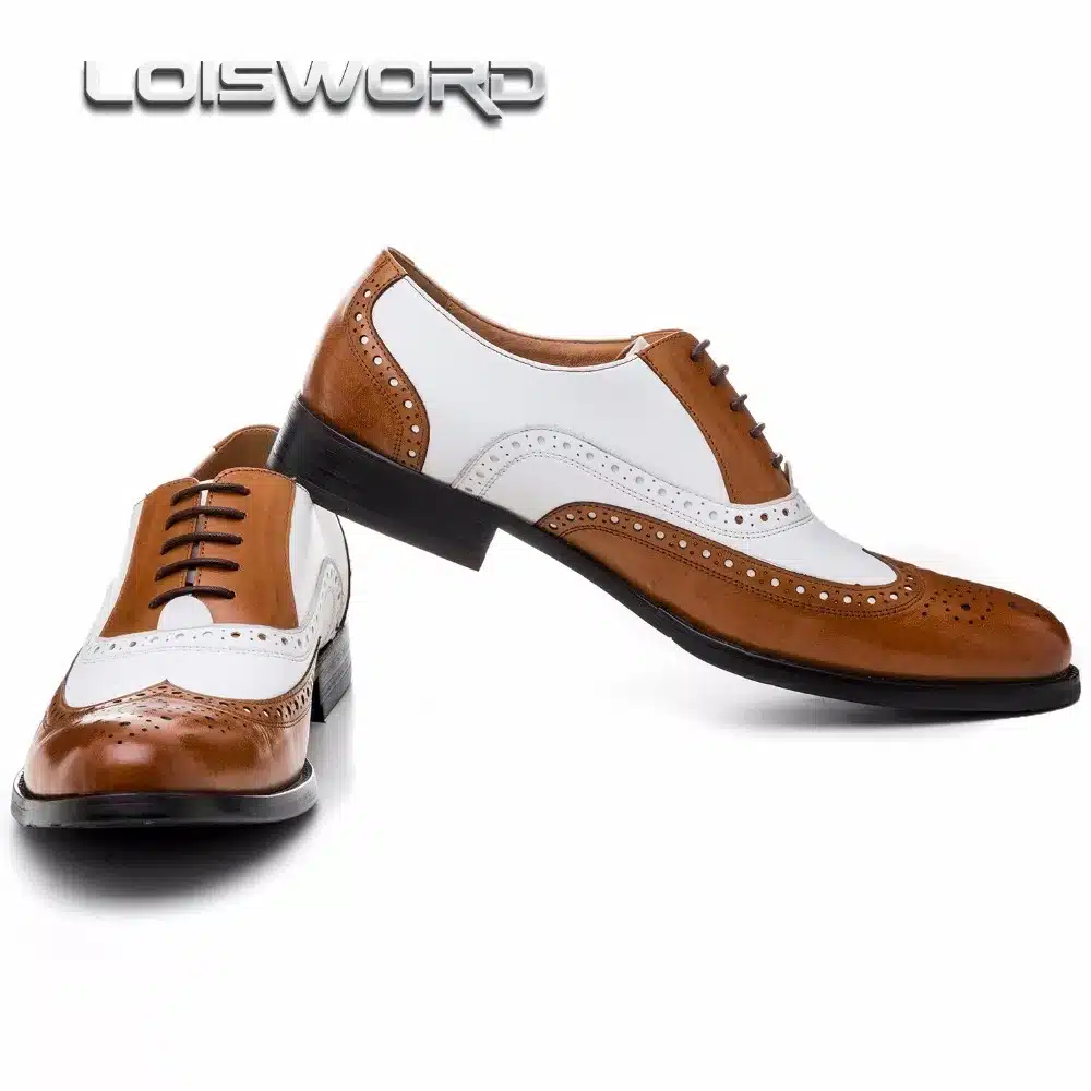 LOISWORD Large size EUR45 black white / brown white mens wedding shoes genuine leather dress shoes formal oxfords shoes 7