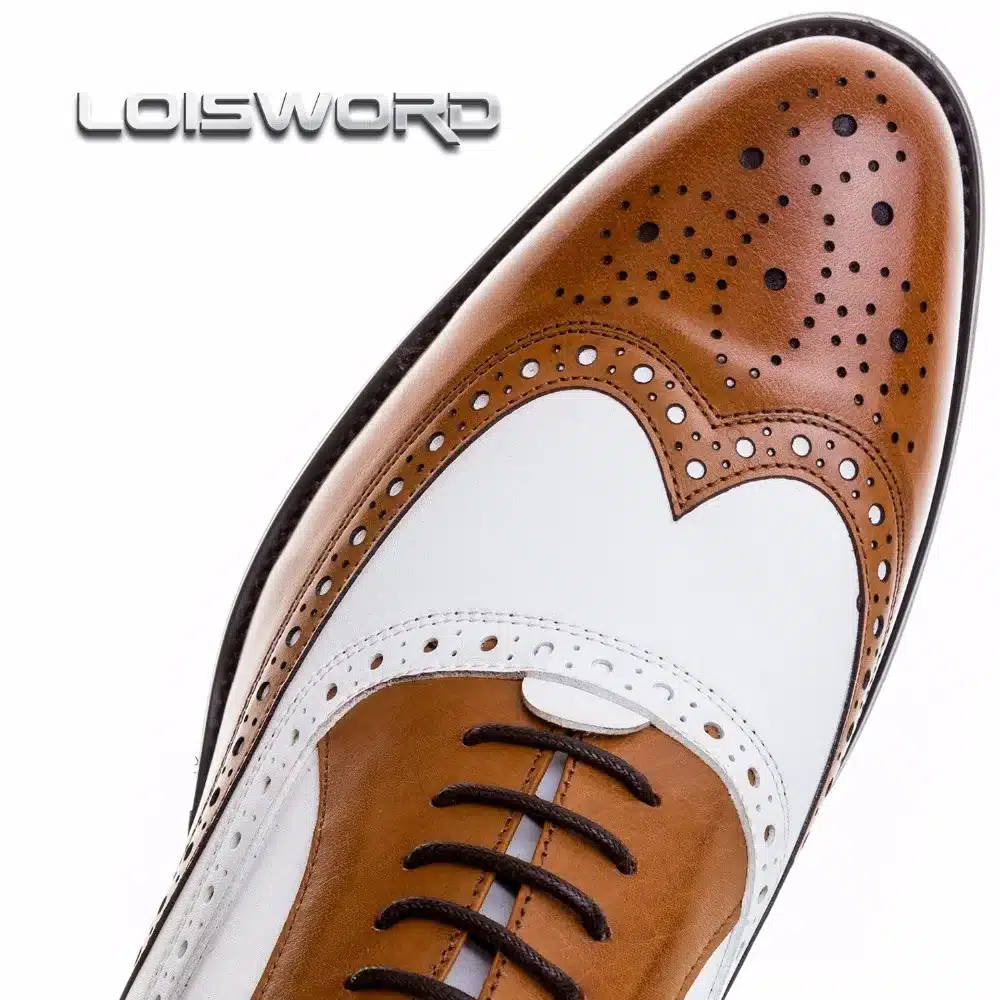 LOISWORD Large size EUR45 black white / brown white mens wedding shoes genuine leather dress shoes formal oxfords shoes 8
