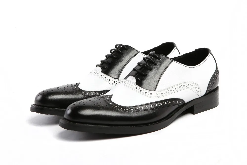 LOISWORD Large size EUR45 black white / brown white mens wedding shoes genuine leather dress shoes formal oxfords shoes 11