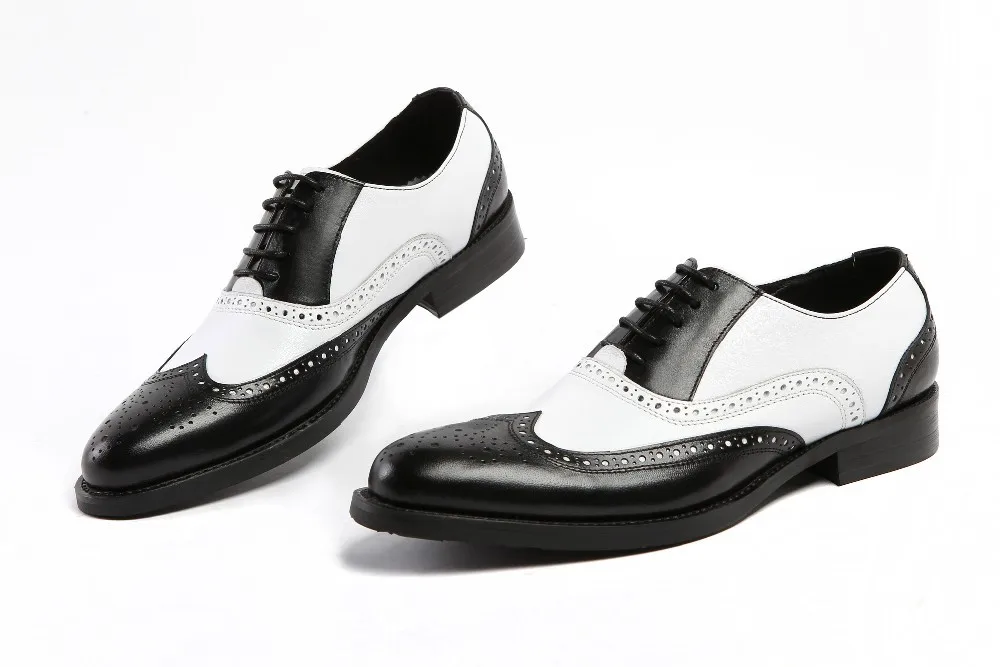 LOISWORD Large size EUR45 black white / brown white mens wedding shoes genuine leather dress shoes formal oxfords shoes 16